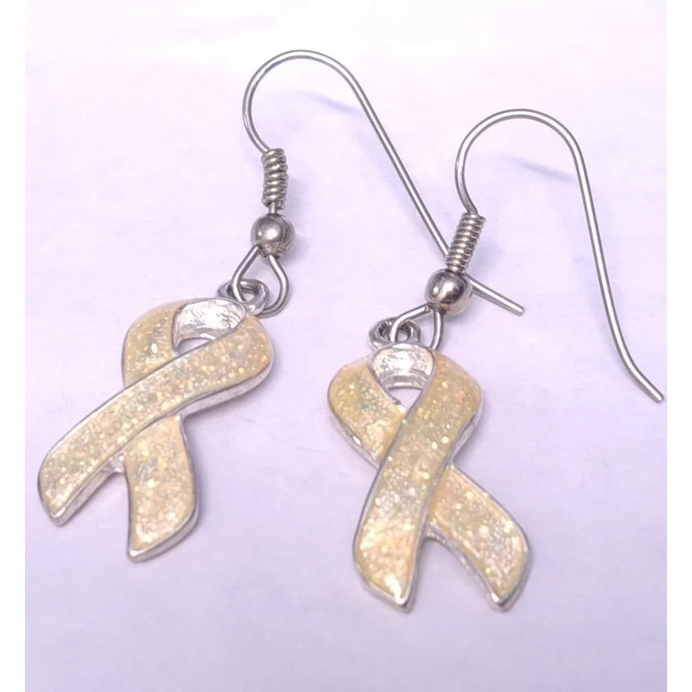 Awareness Earrings Yellow Ribbon SilverTone Suicide‎ Troops Missing Kids Cancer